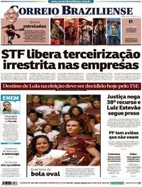 Capa do jornal Correio Braziliense 31/08/2018
