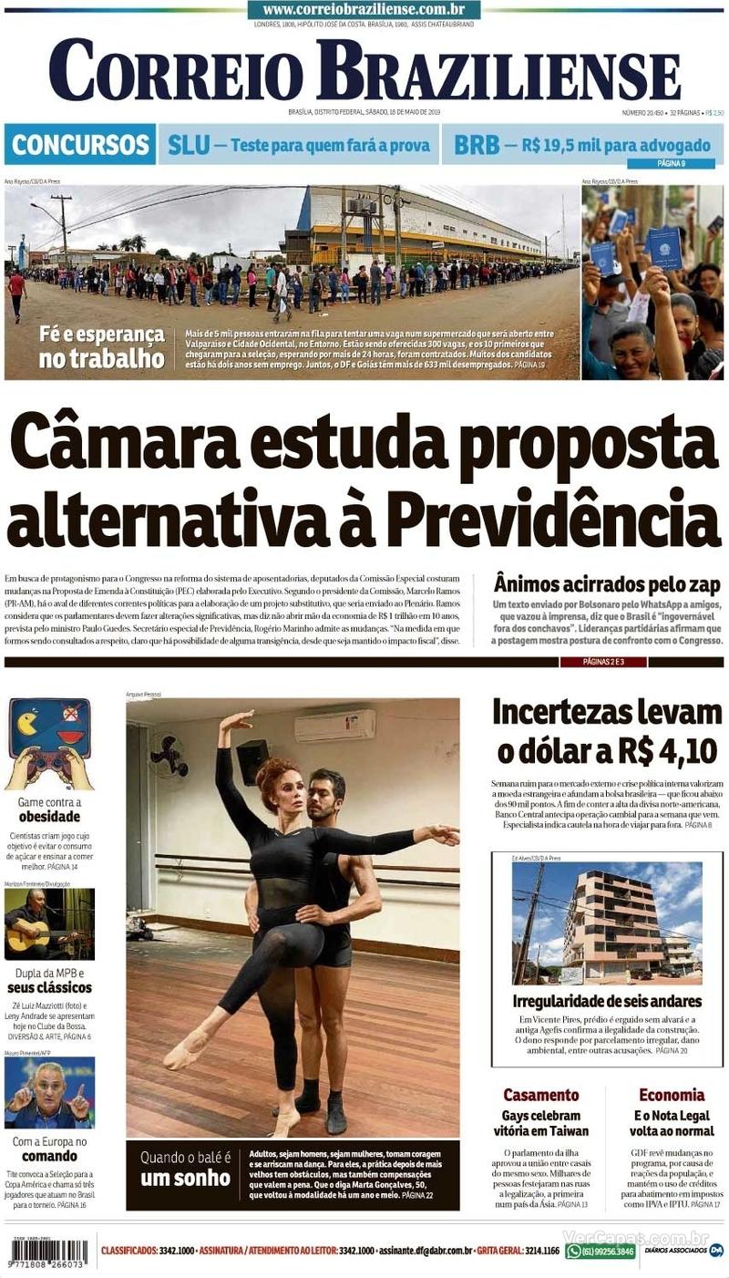 Capa do jornal Correio Braziliense 18/05/2019