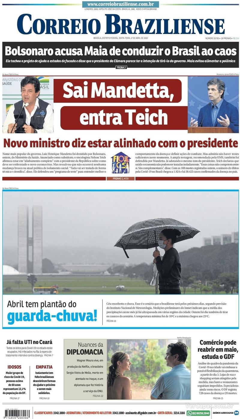 Capa do jornal Correio Braziliense 17/04/2020