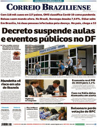 Capa do jornal Correio Braziliense 12/03/2020