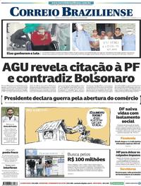 Capa do jornal Correio Braziliense 15/05/2020