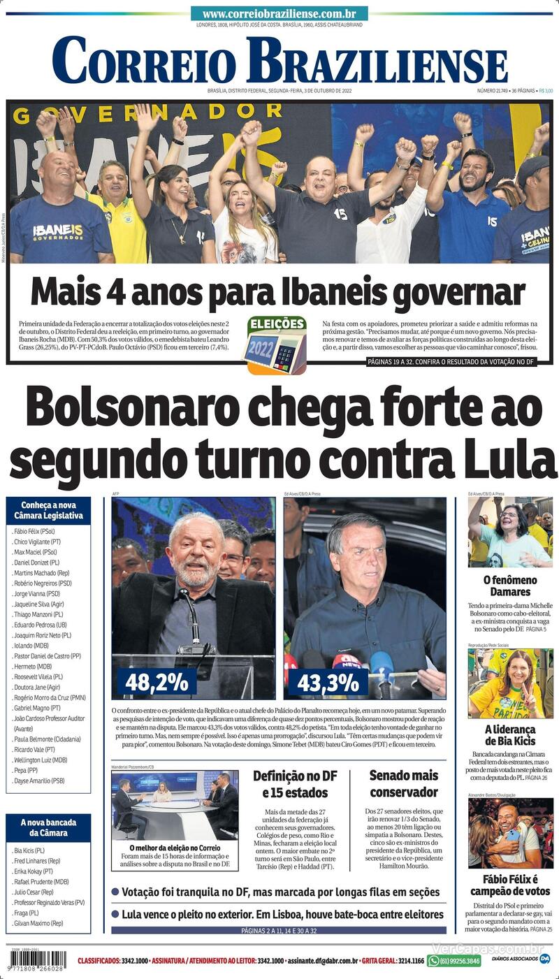 Capa Correio Braziliense Domingo,21 De Outubro De 2018