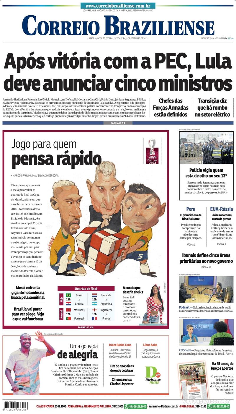 Capa Correio Braziliense Edição Sexta,11 De Novembro De 2022