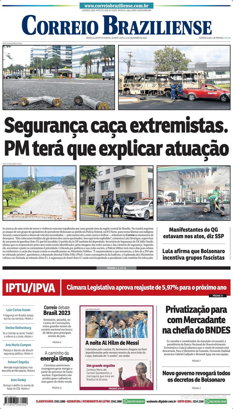 Capa Correio Braziliense Edição Quarta,14 De Dezembro De 2022