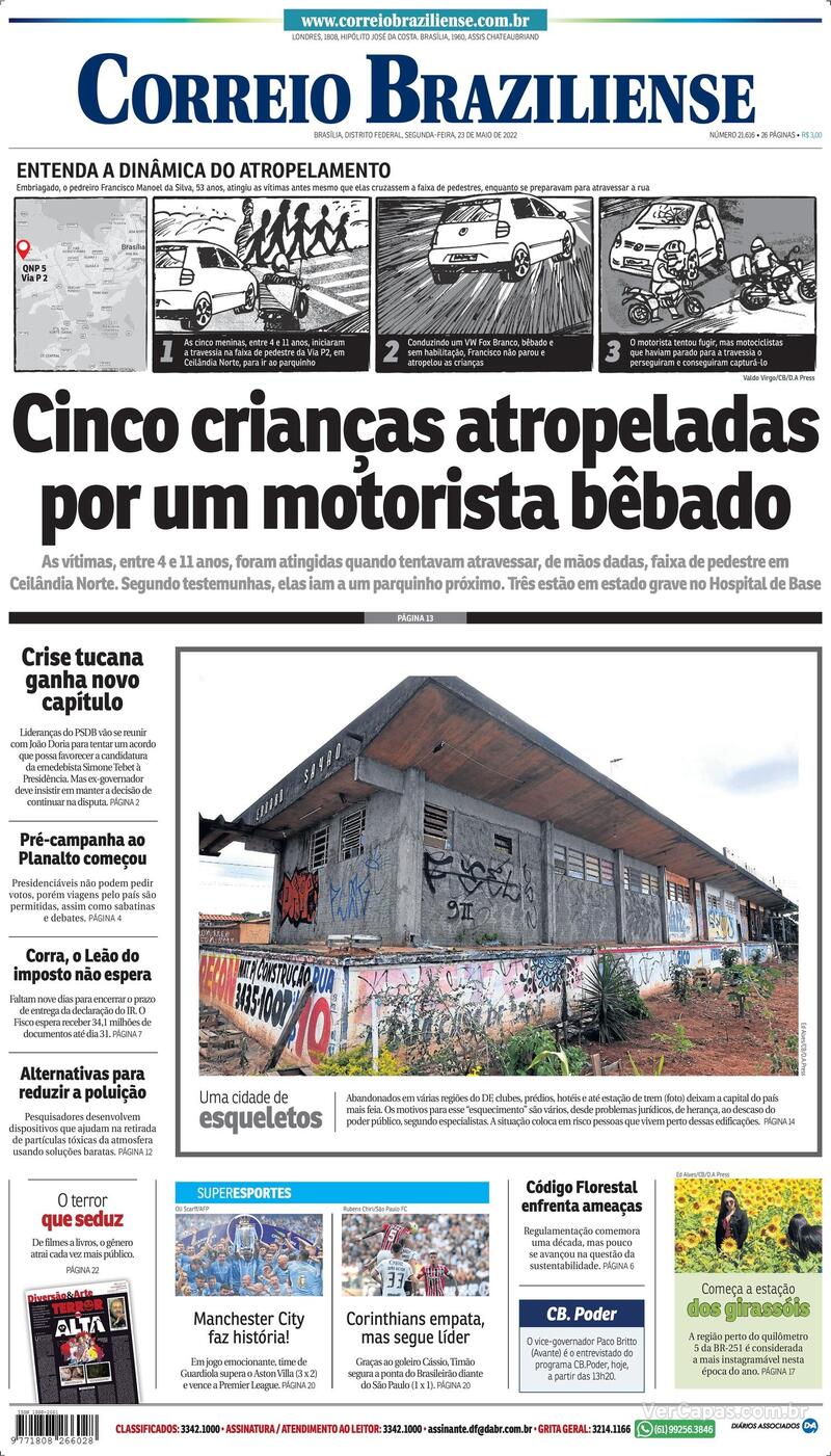 Capa Correio Braziliense Edição Segunda,23 De Maio De 2022