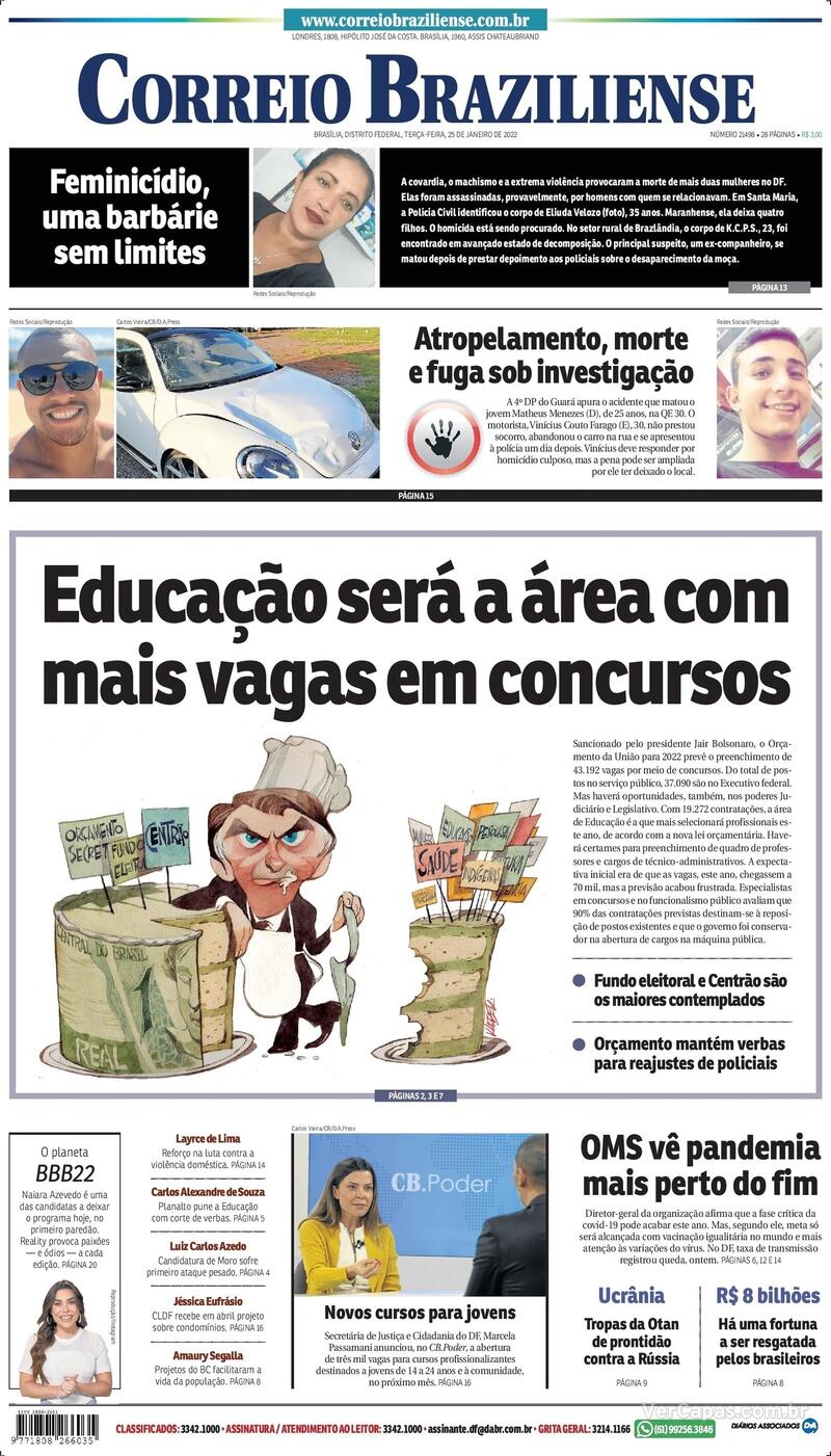 Capa do jornal Correio Braziliense 25/01/2022