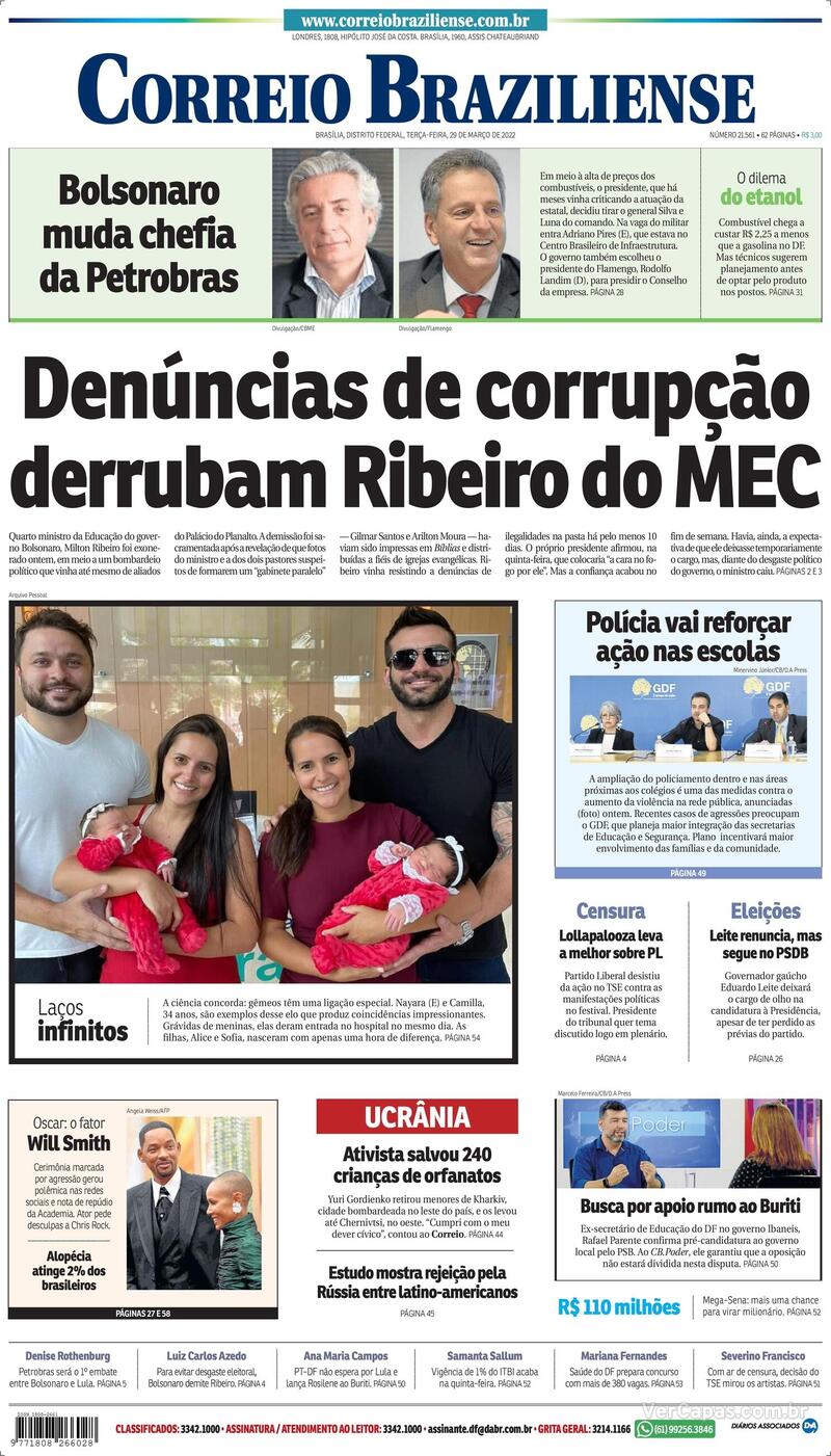 Capa Correio Braziliense Edição Terça,29 De Março De 2022