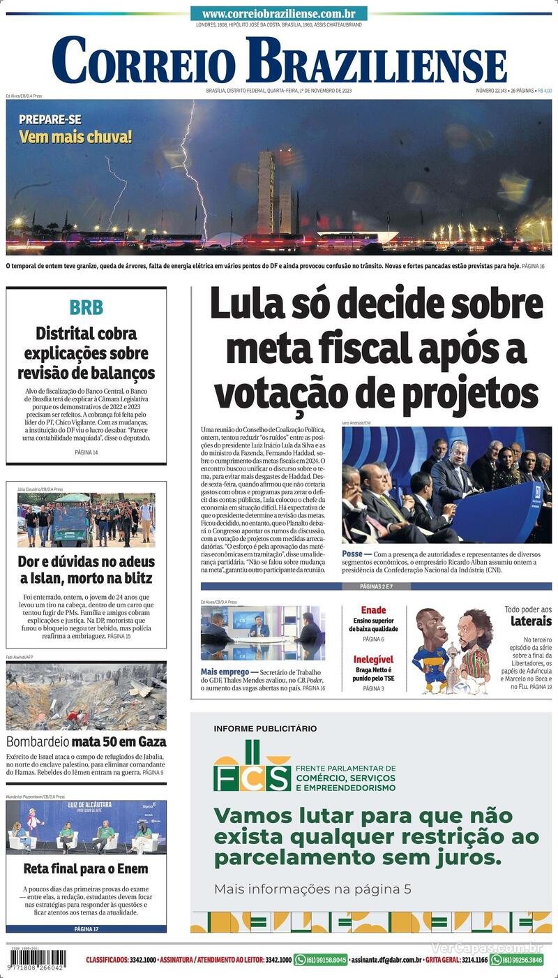 Capa do jornal Correio Braziliense 01/11/2023