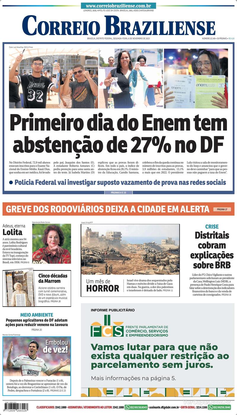 Capa do jornal Correio Braziliense 06/11/2023