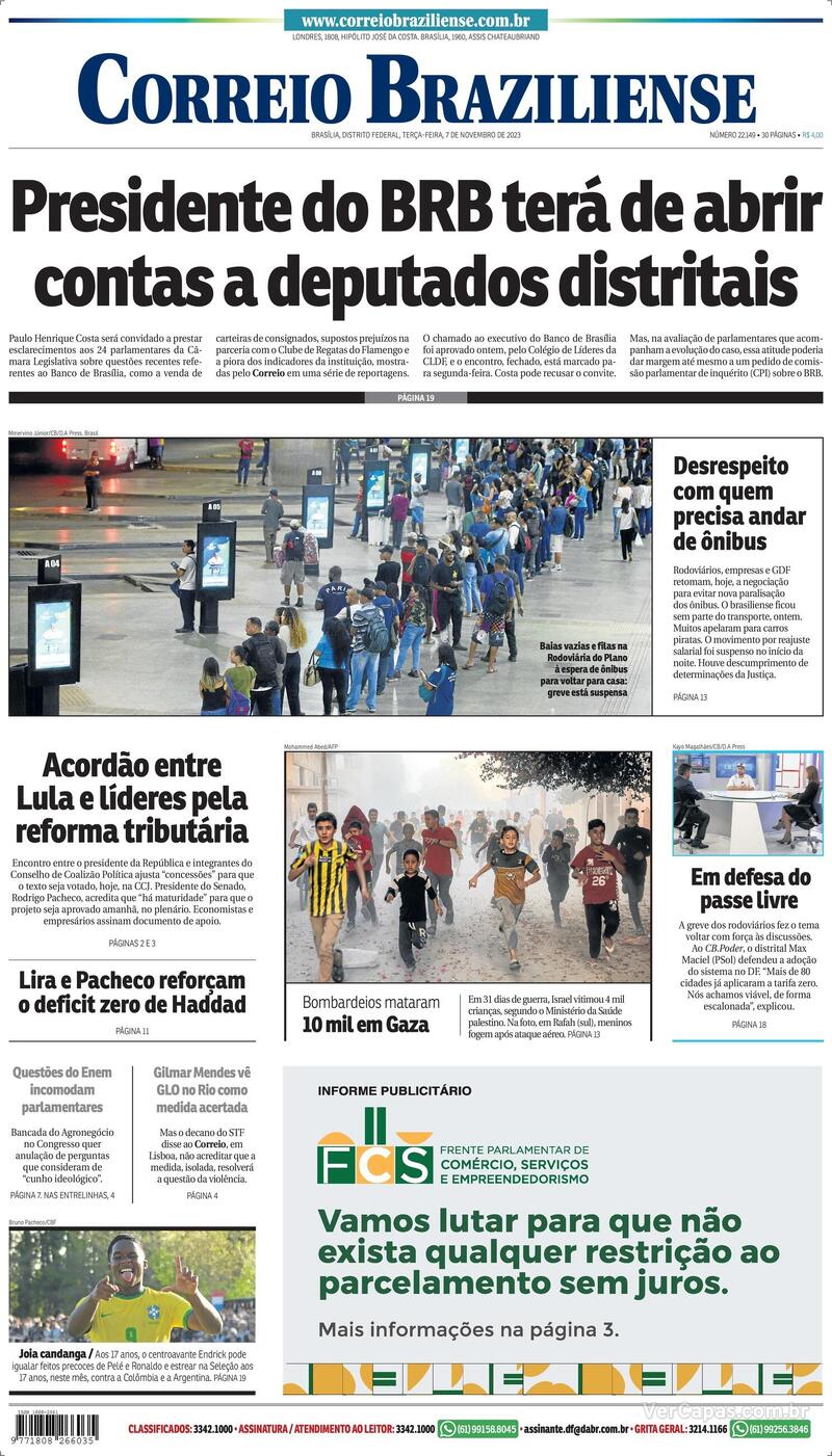 Capa do jornal Correio Braziliense 07/11/2023