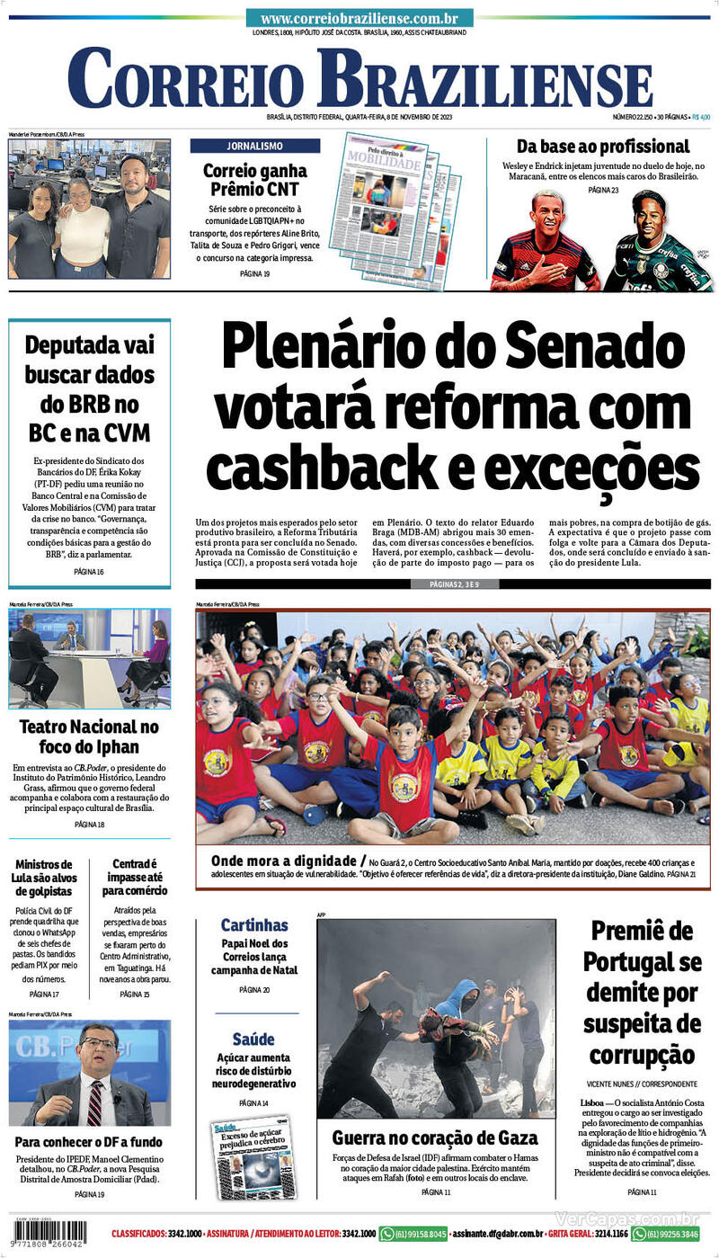 Capa do jornal Correio Braziliense 08/11/2023