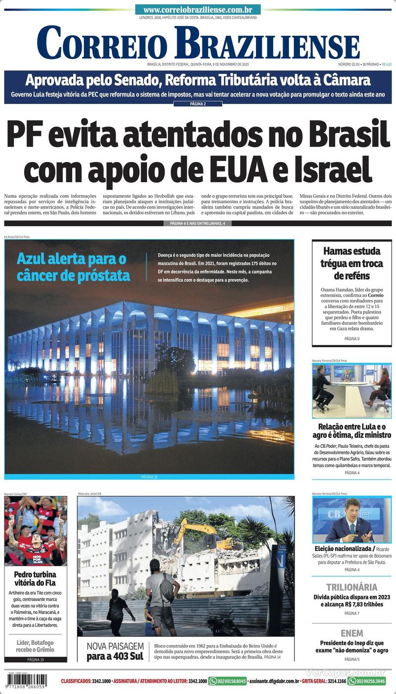 Capa do jornal Correio Braziliense 09/11/2023