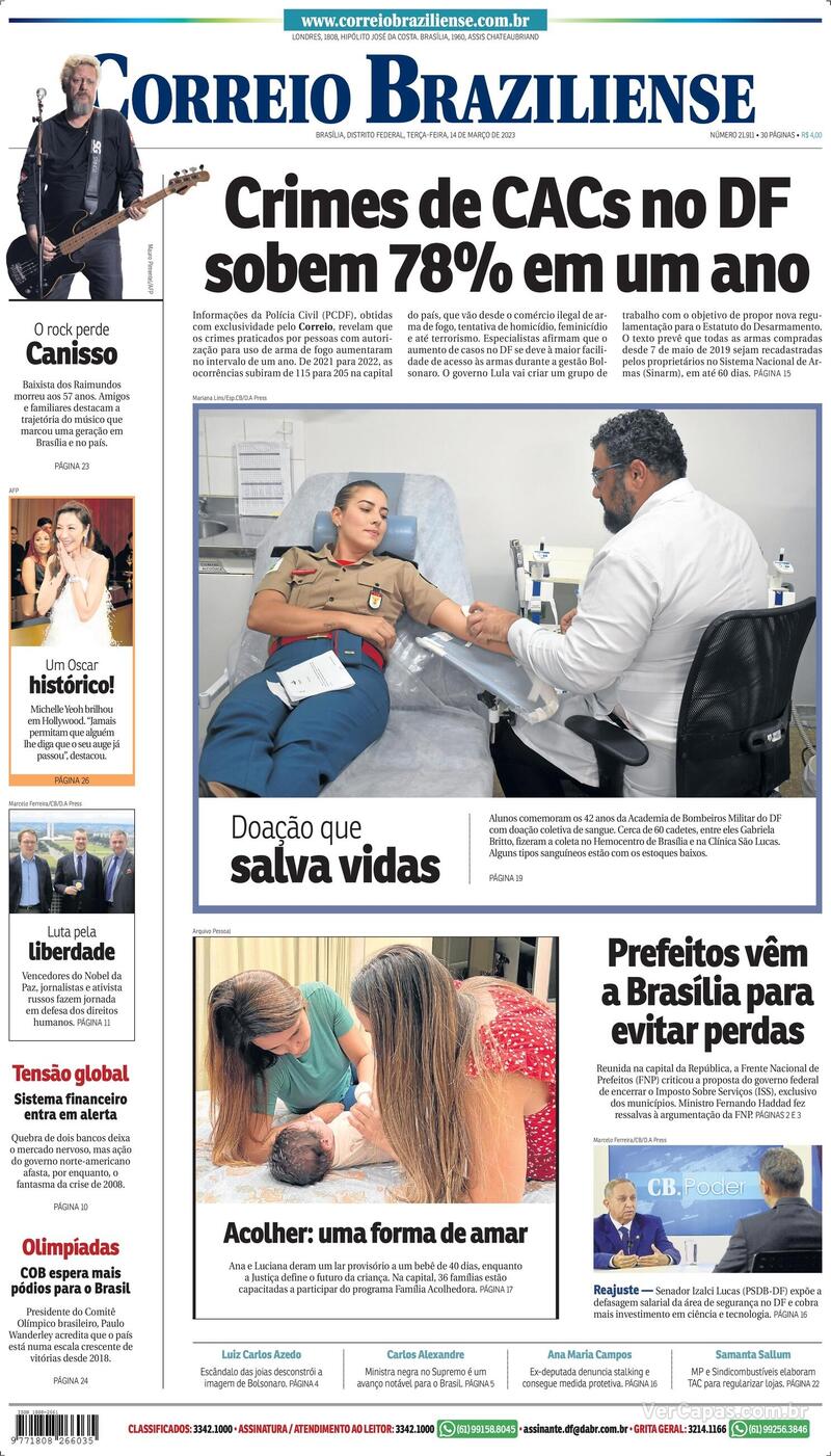 Capa Correio Braziliense Edição Terça,14 De Março De 2023