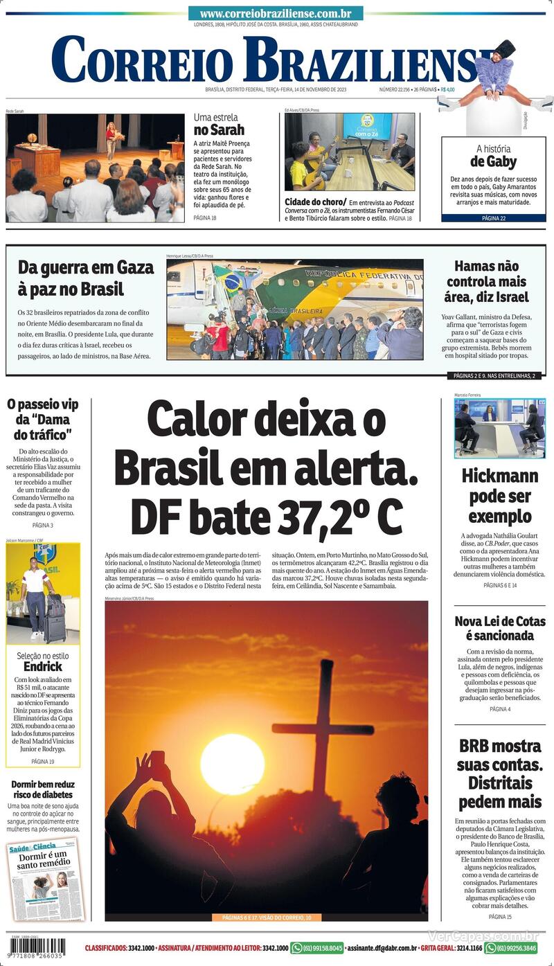 Capa do jornal Correio Braziliense 14/11/2023