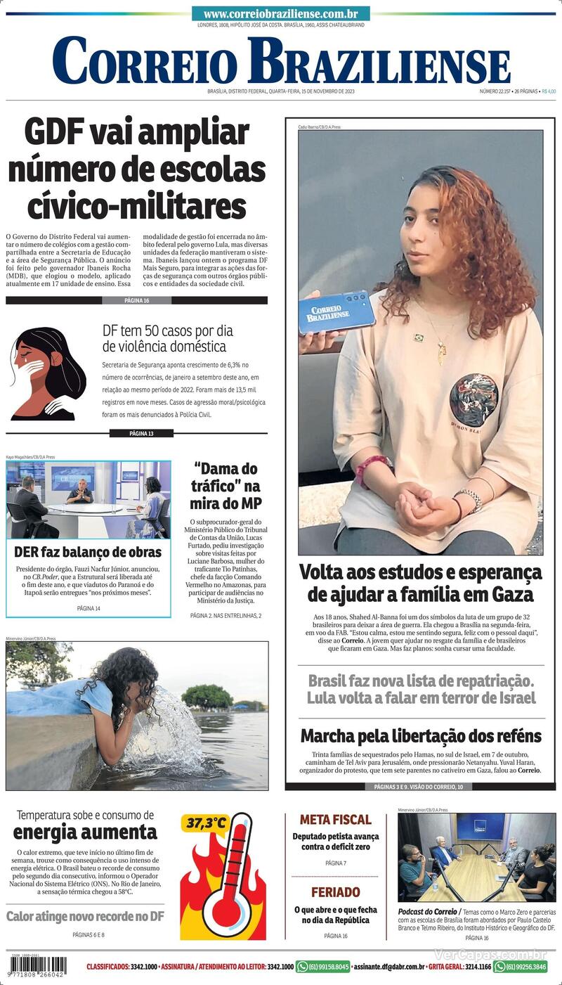 Capa do jornal Correio Braziliense 15/11/2023