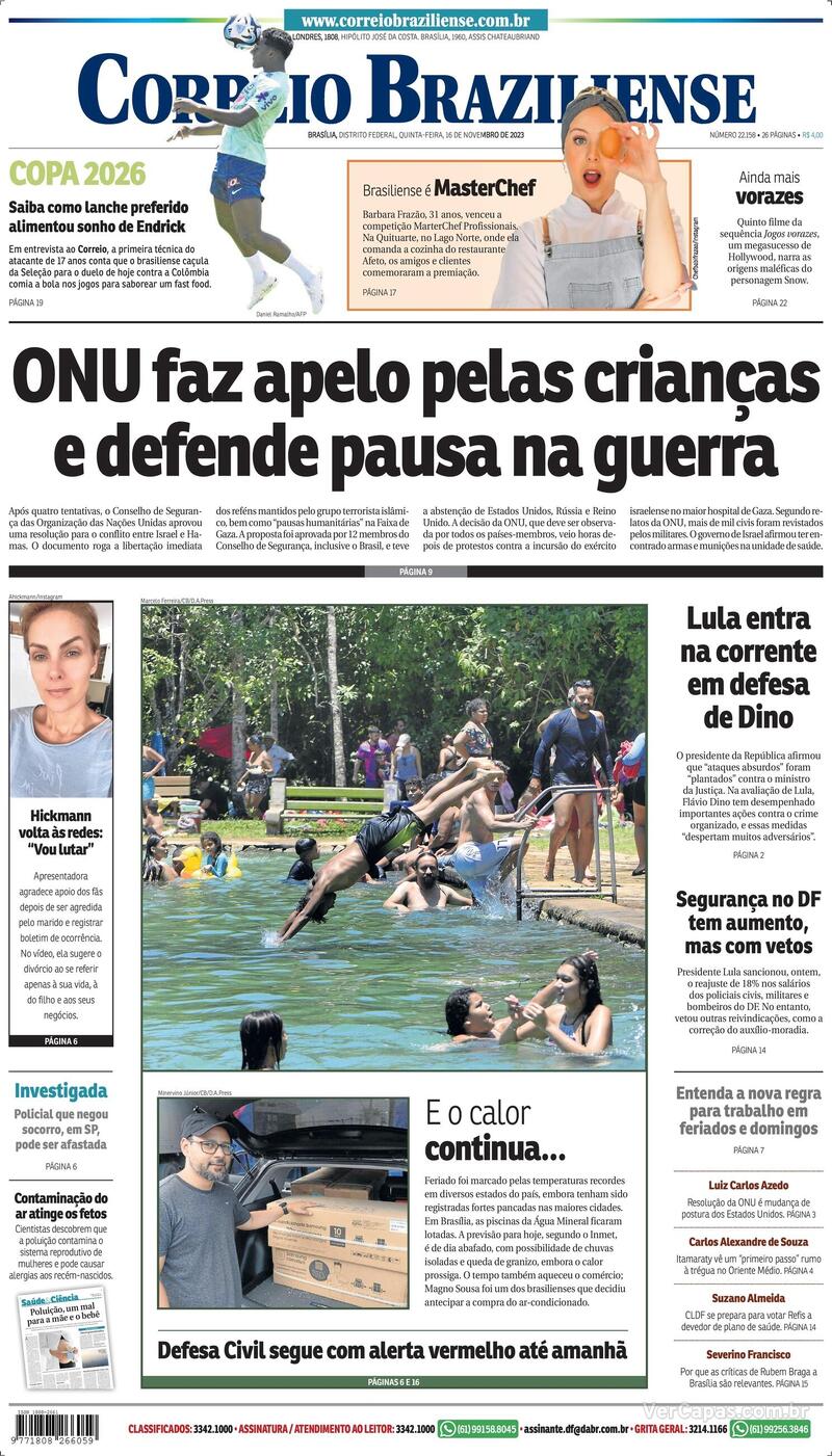 Capa do jornal Correio Braziliense 16/11/2023