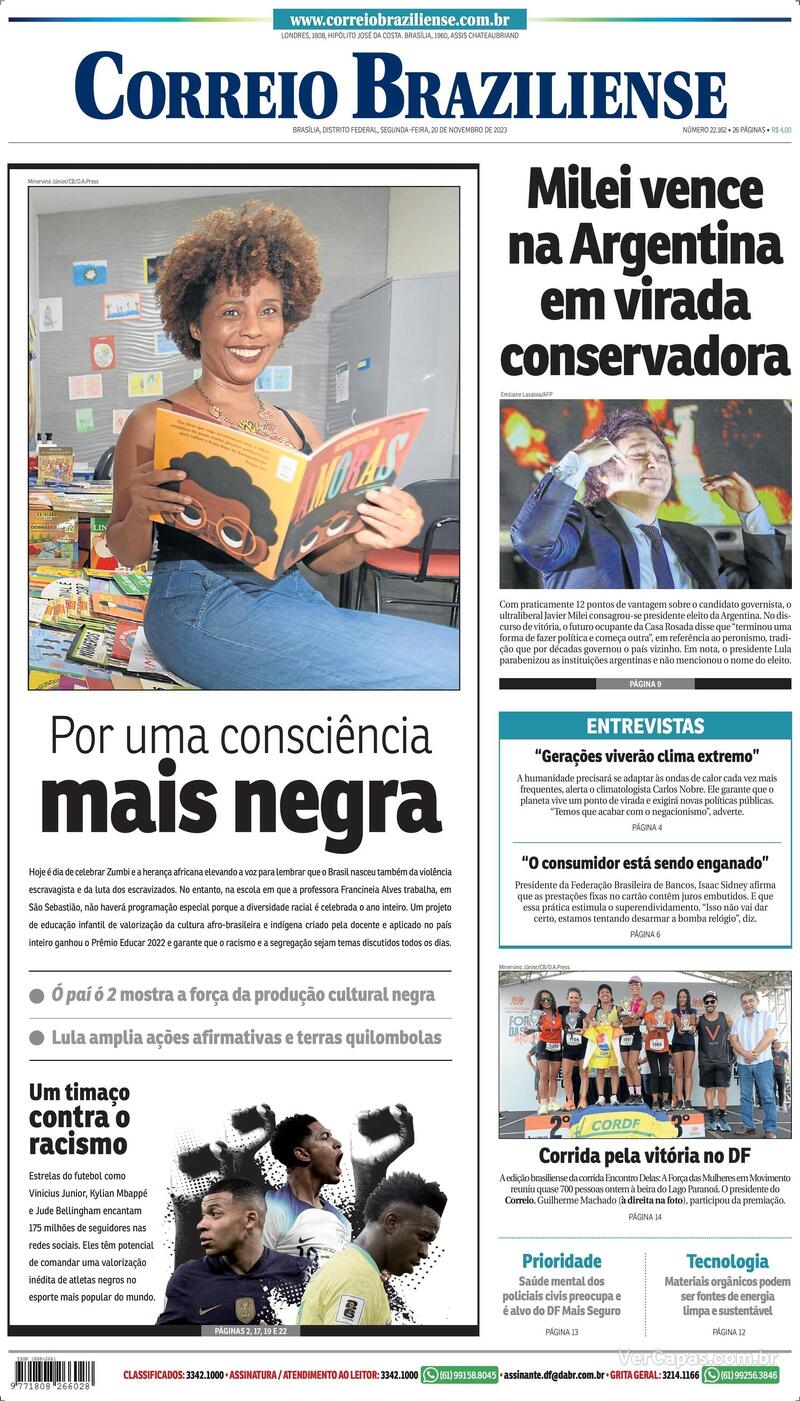 Capa do jornal Correio Braziliense 20/11/2023