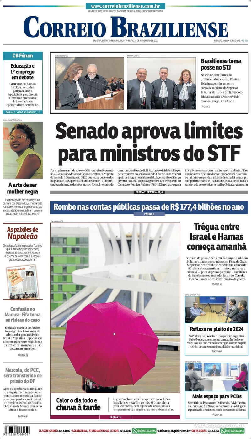 Capa do jornal Correio Braziliense 23/11/2023