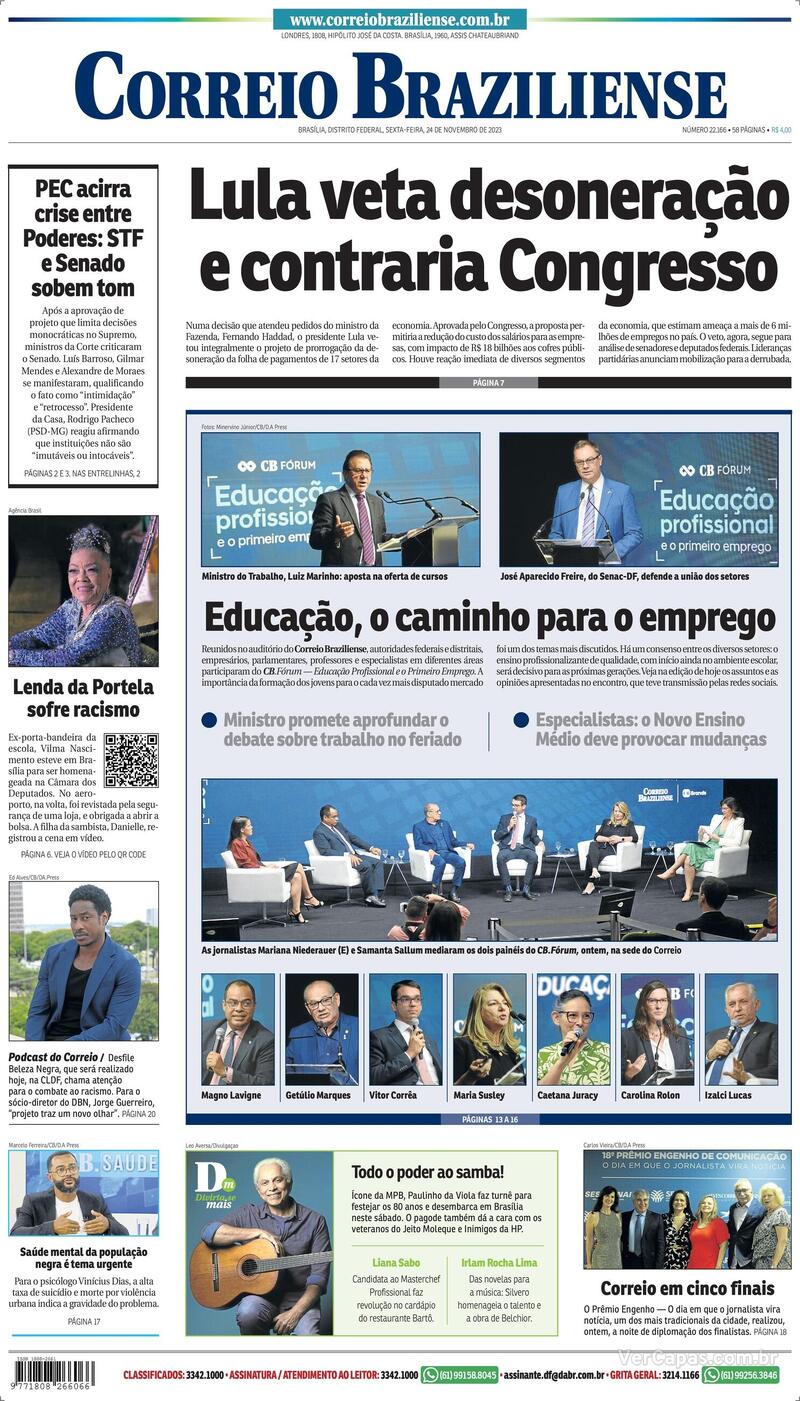 Capa do jornal Correio Braziliense 24/11/2023