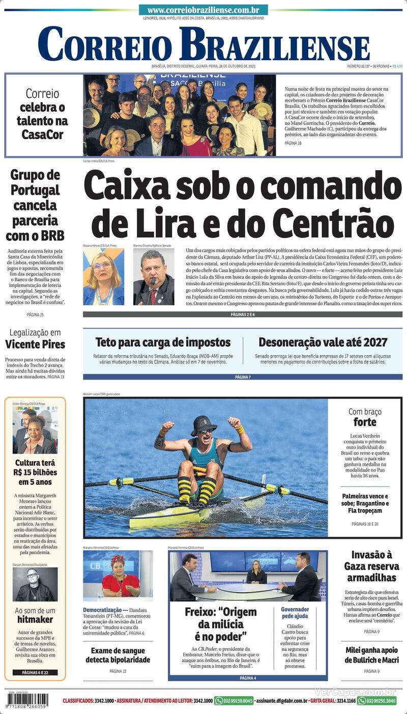 Capa do jornal Correio Braziliense 26/10/2023