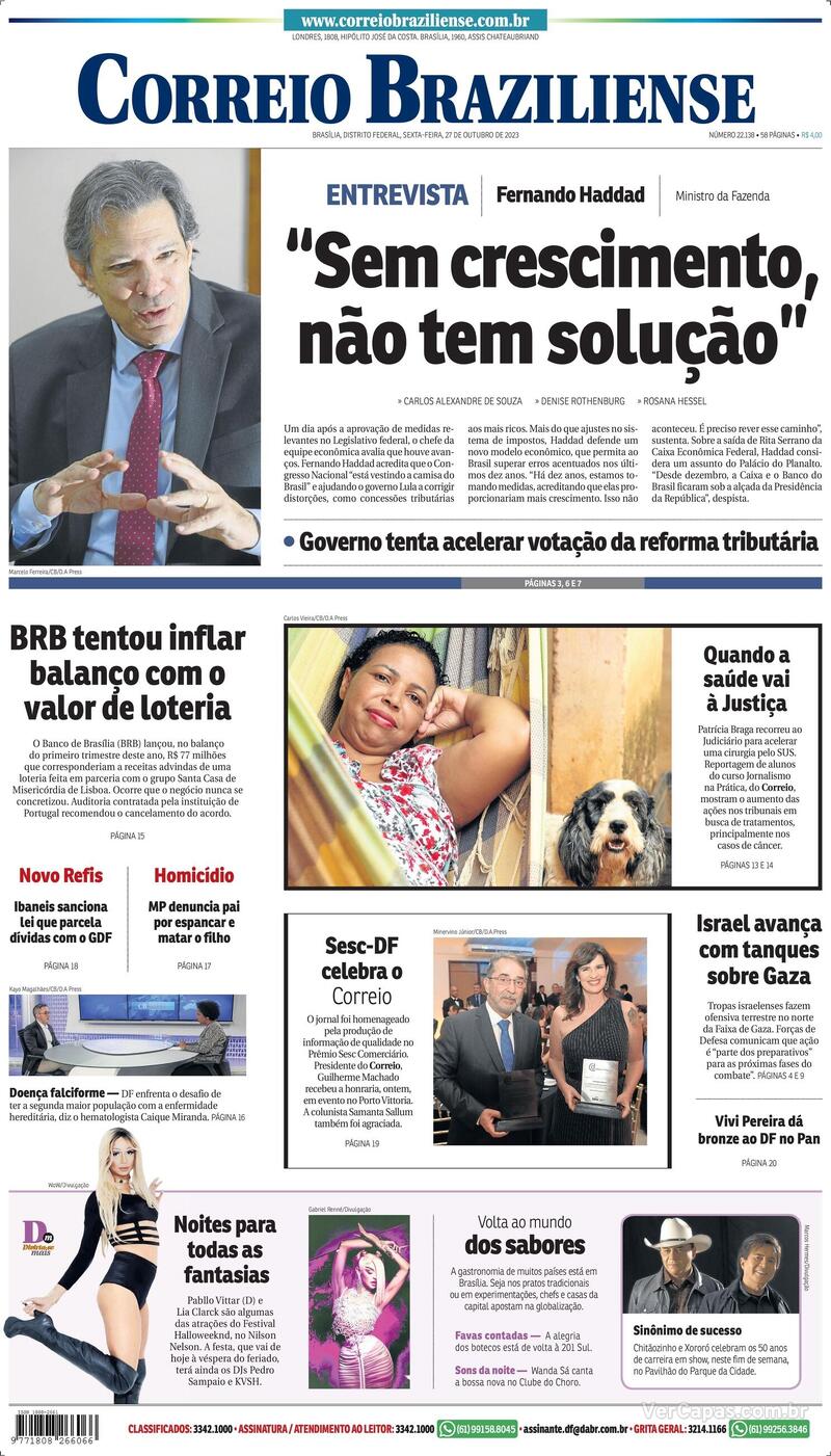 Capa do jornal Correio Braziliense 27/10/2023