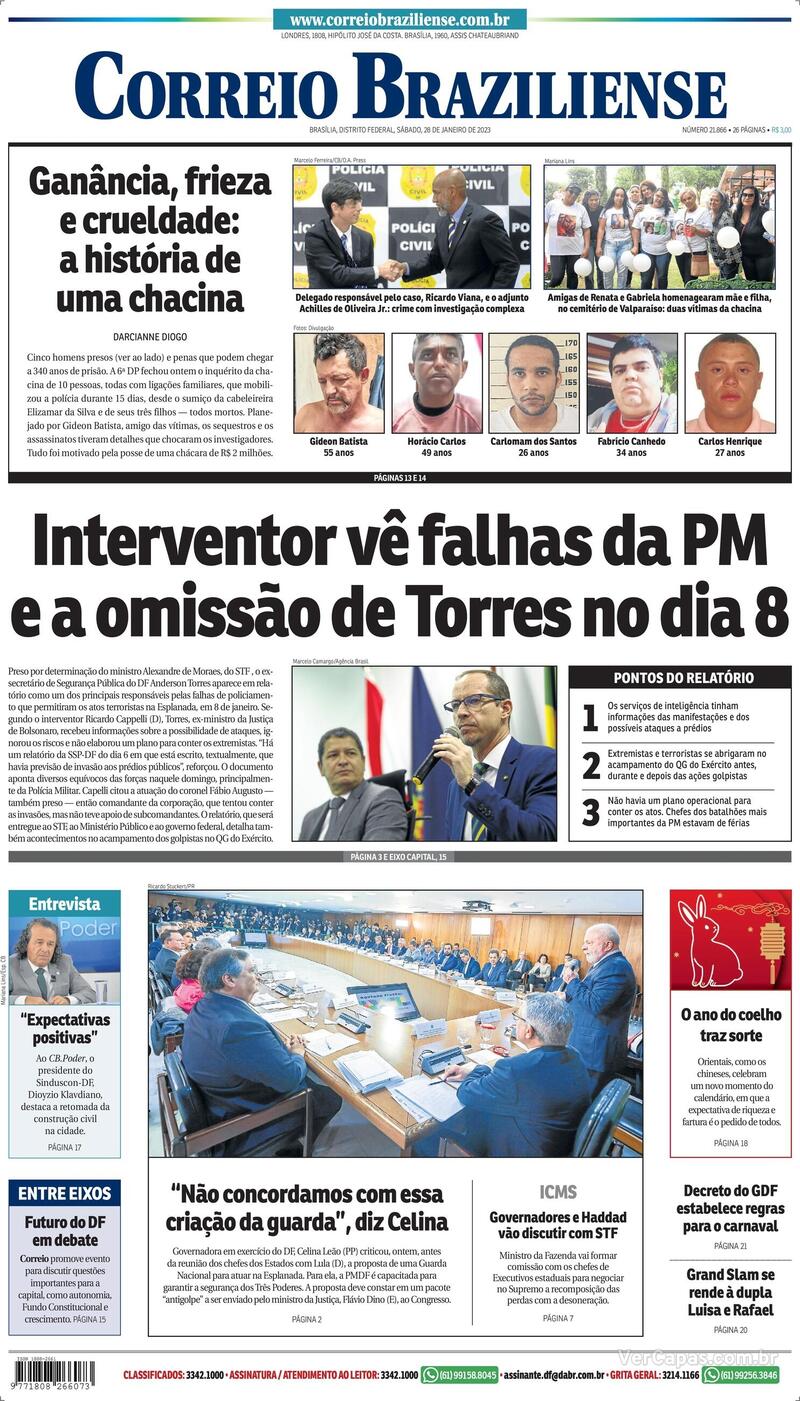 Capa Correio Braziliense Edição Sábado,28 De Janeiro De 2023