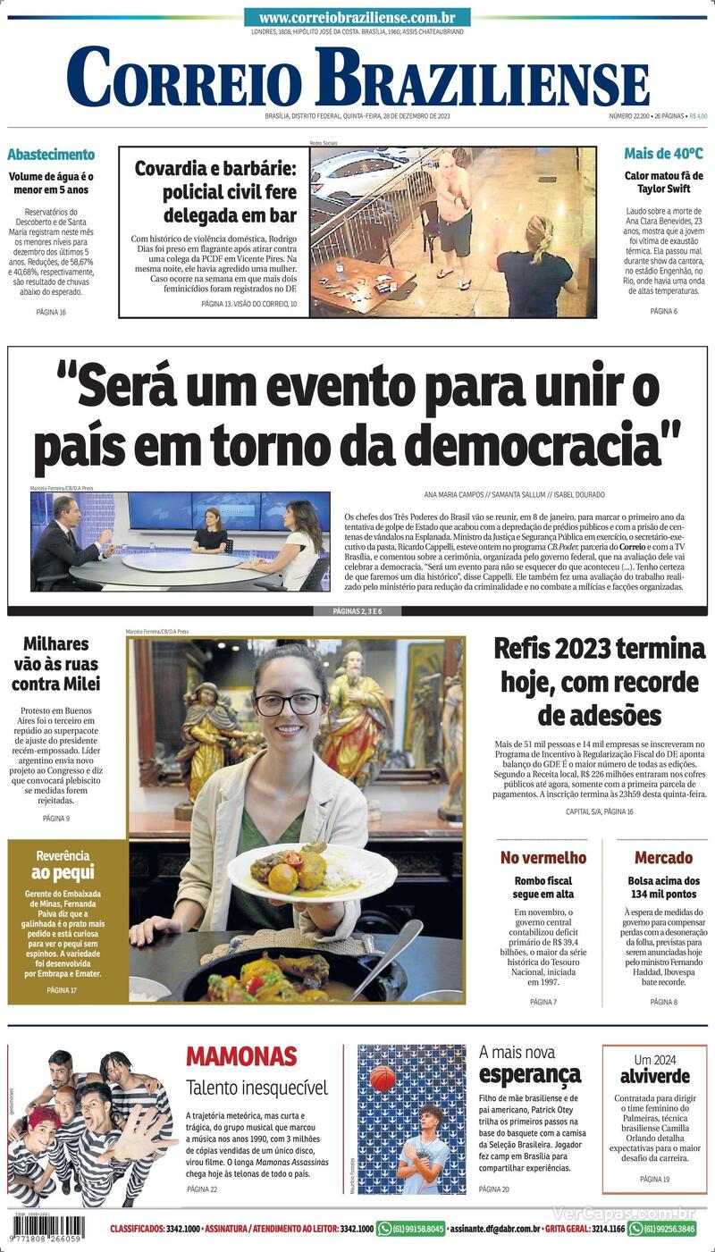 Capa Correio Braziliense Edição Quinta,28 De Dezembro De 2023