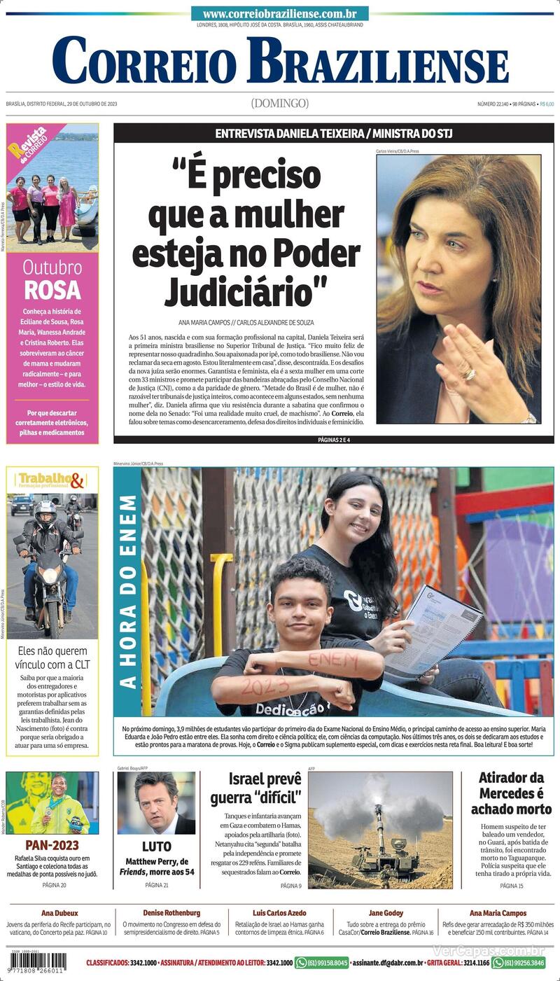Capa do jornal Correio Braziliense 29/10/2023