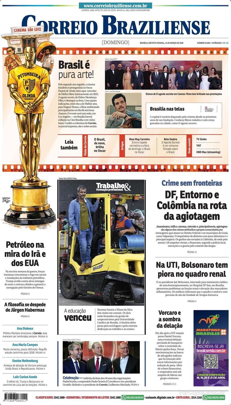 Capa do jornal Correio Braziliense 15/03/2026