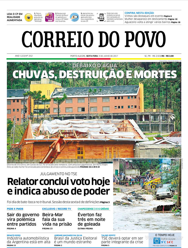 Capa Correio do Povo Edição Sexta, 9 de Junho de 2017