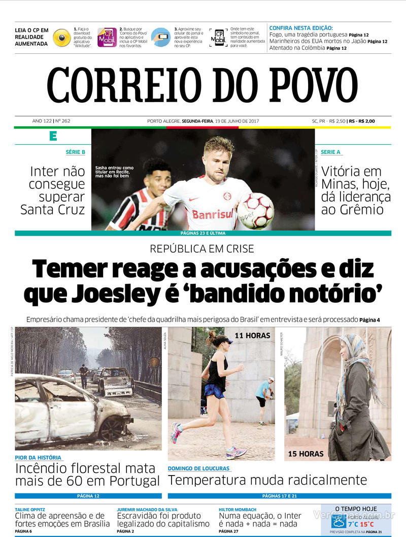 Capa Correio Do Povo Edição Segunda,19 De Junho De 2017