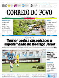 Capa do jornal Correio do Povo 09/08/2017