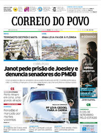 Capa do jornal Correio do Povo 09/09/2017