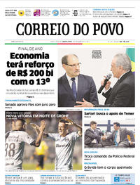 Capa do jornal Correio do Povo 09/11/2017