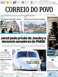 Capa do jornal Correio do Povo 10/09/2017