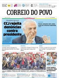 Capa do jornal Correio do Povo 14/07/2017
