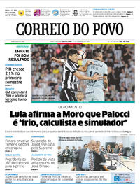 Capa do jornal Correio do Povo 14/09/2017