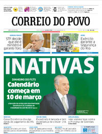 Capa do jornal Correio do Povo 15/02/2017