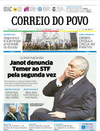 Capa do jornal Correio do Povo 15/09/2017