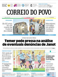 Capa do jornal Correio do Povo 16/06/2017