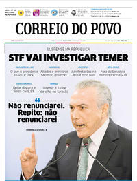 Capa do jornal Correio do Povo 19/05/2017