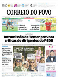 Capa do jornal Correio do Povo 21/08/2017