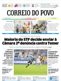 Capa do jornal Correio do Povo 21/09/2017