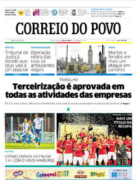 Capa do jornal Correio do Povo 23/03/2017