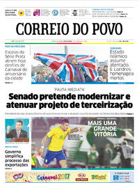 Capa do jornal Correio do Povo 24/03/2017