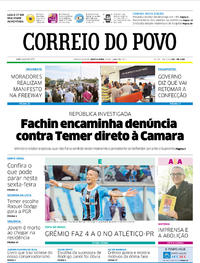 Capa do jornal Correio do Povo 29/06/2017
