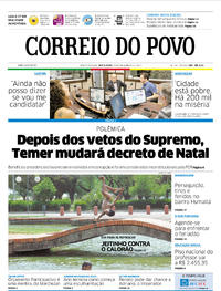 Capa do jornal Correio do Povo 29/12/2017
