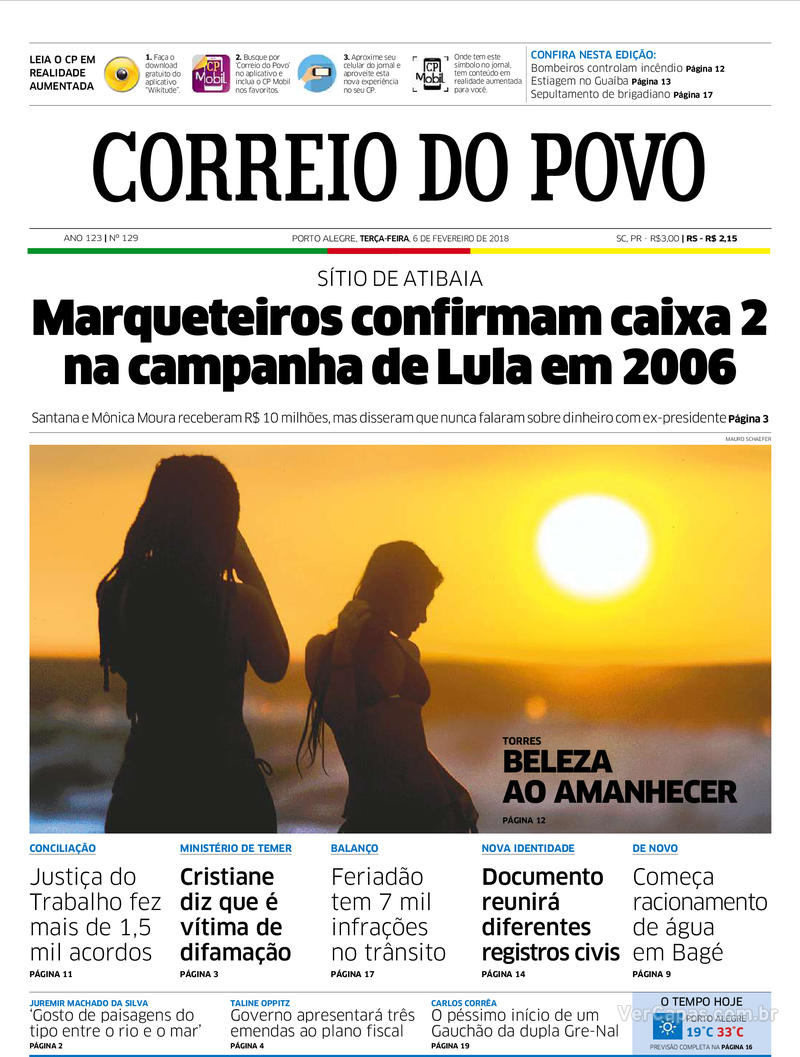 Capa do jornal Correio do Povo 06/02/2018