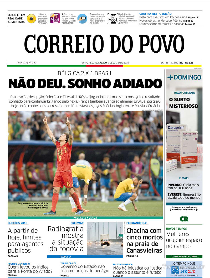 Capa do jornal Correio do Povo 07/07/2018