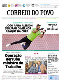 Capa do jornal Correio do Povo 06/07/2018